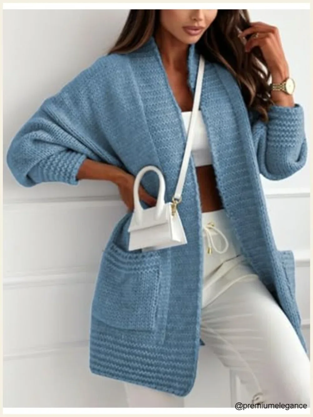 Womens Open Front Chunky Knit Cardigan Sweater with Pockets